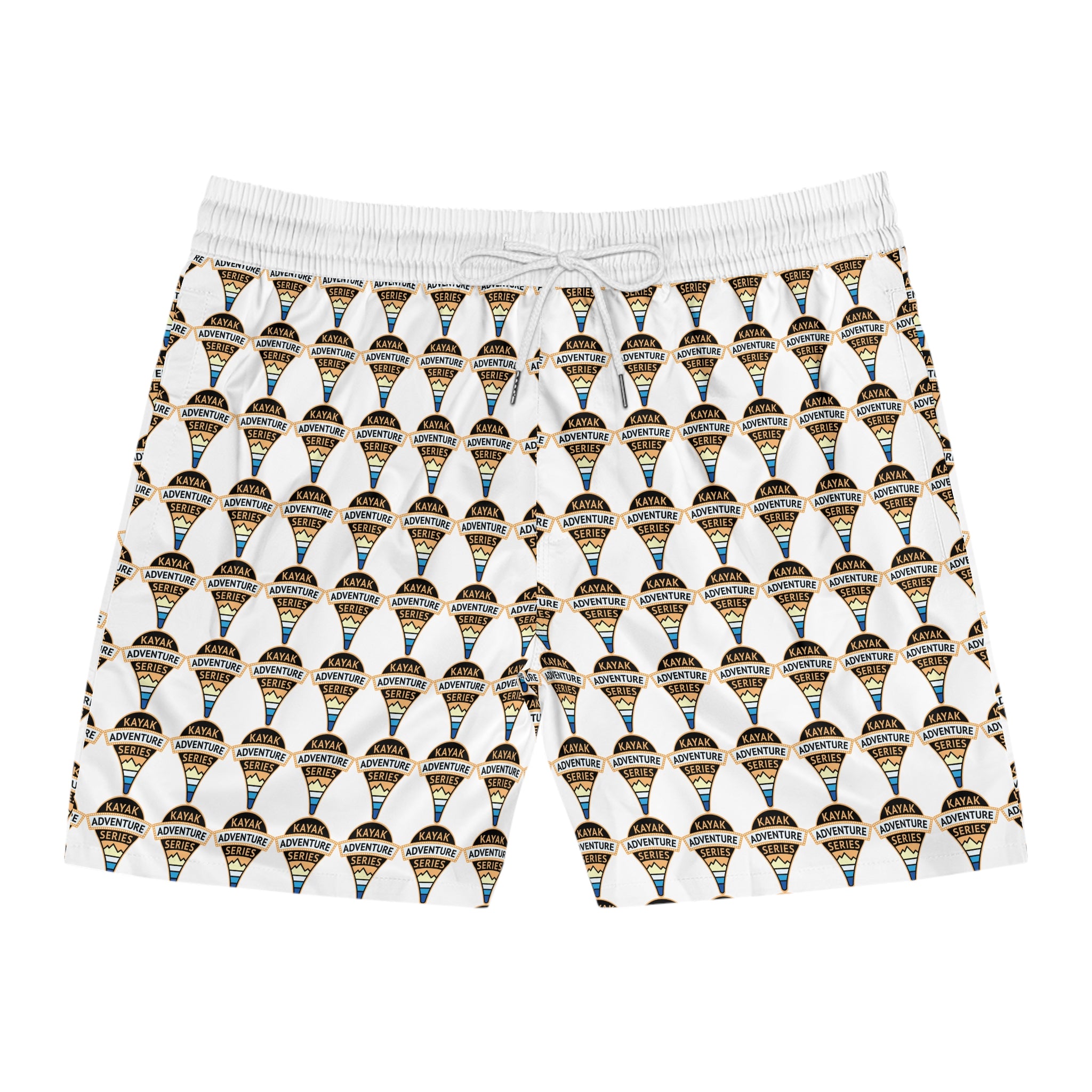 KAS Map Pin Logo -- Men's Mid-Length Beach Trunks (white)