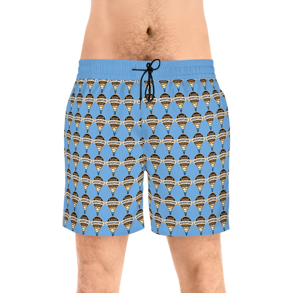 Retro KAS Map Pin Logo -- Men's Mid-Length Beach Trunks (light blue)