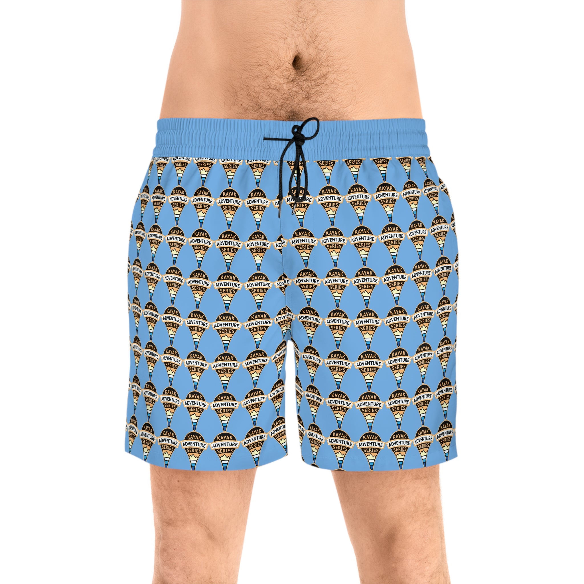 Retro KAS Map Pin Logo -- Men's Mid-Length Beach Trunks (light blue)