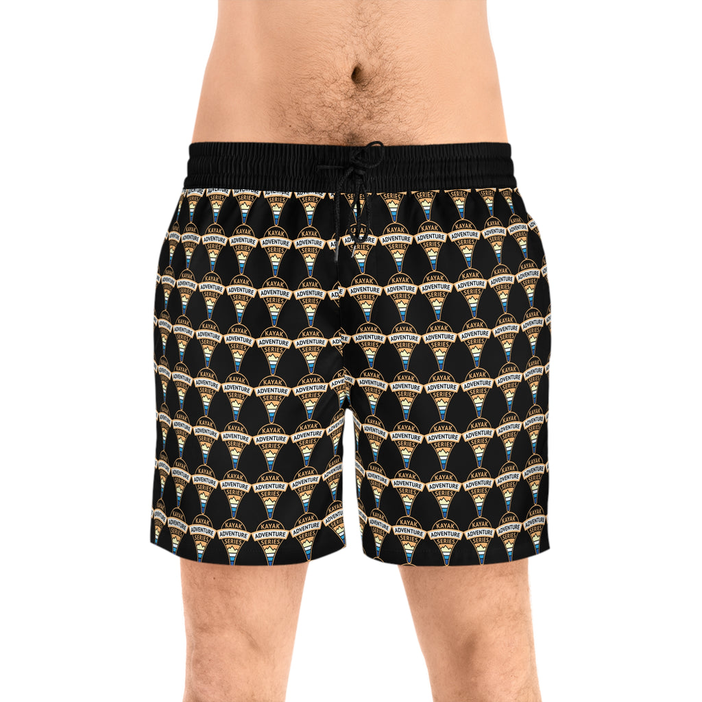 Retro KAS Map Pin Logo -- Men's Mid-Length Beach Trunks (black)