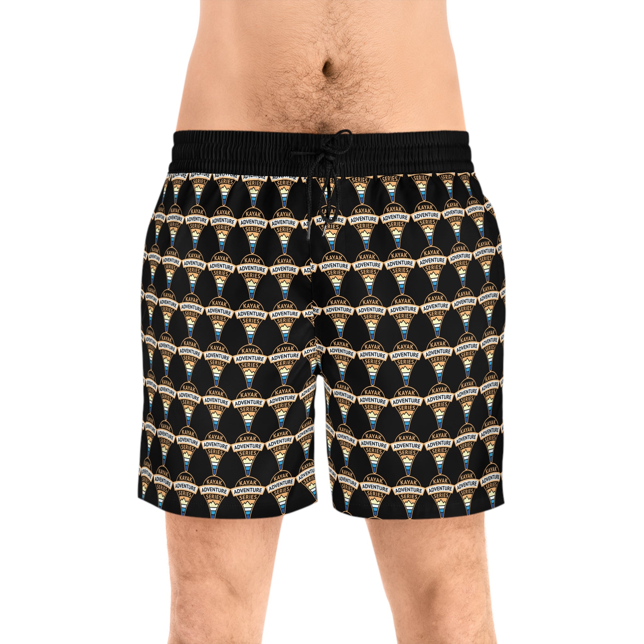 Retro KAS Map Pin Logo -- Men's Mid-Length Beach Trunks (black)