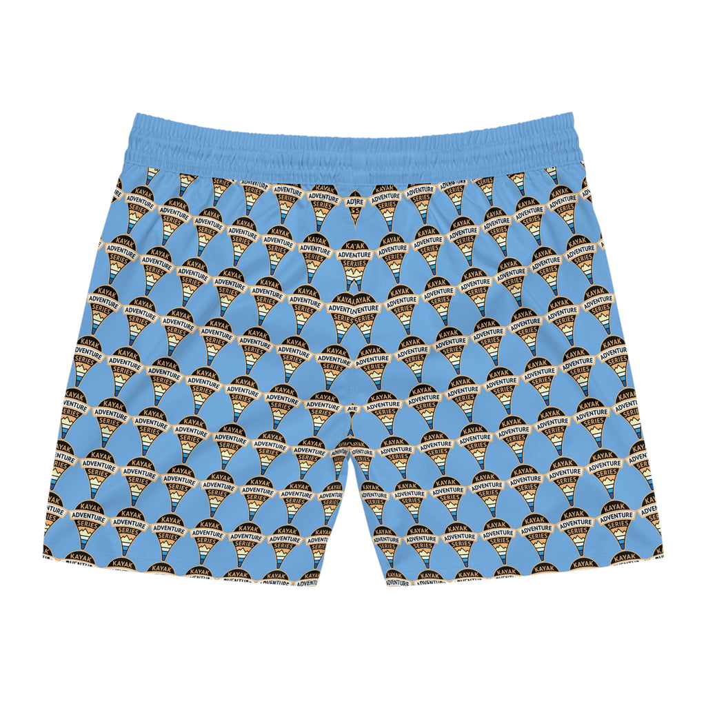 Retro KAS Map Pin Logo -- Men's Mid-Length Beach Trunks (light blue)