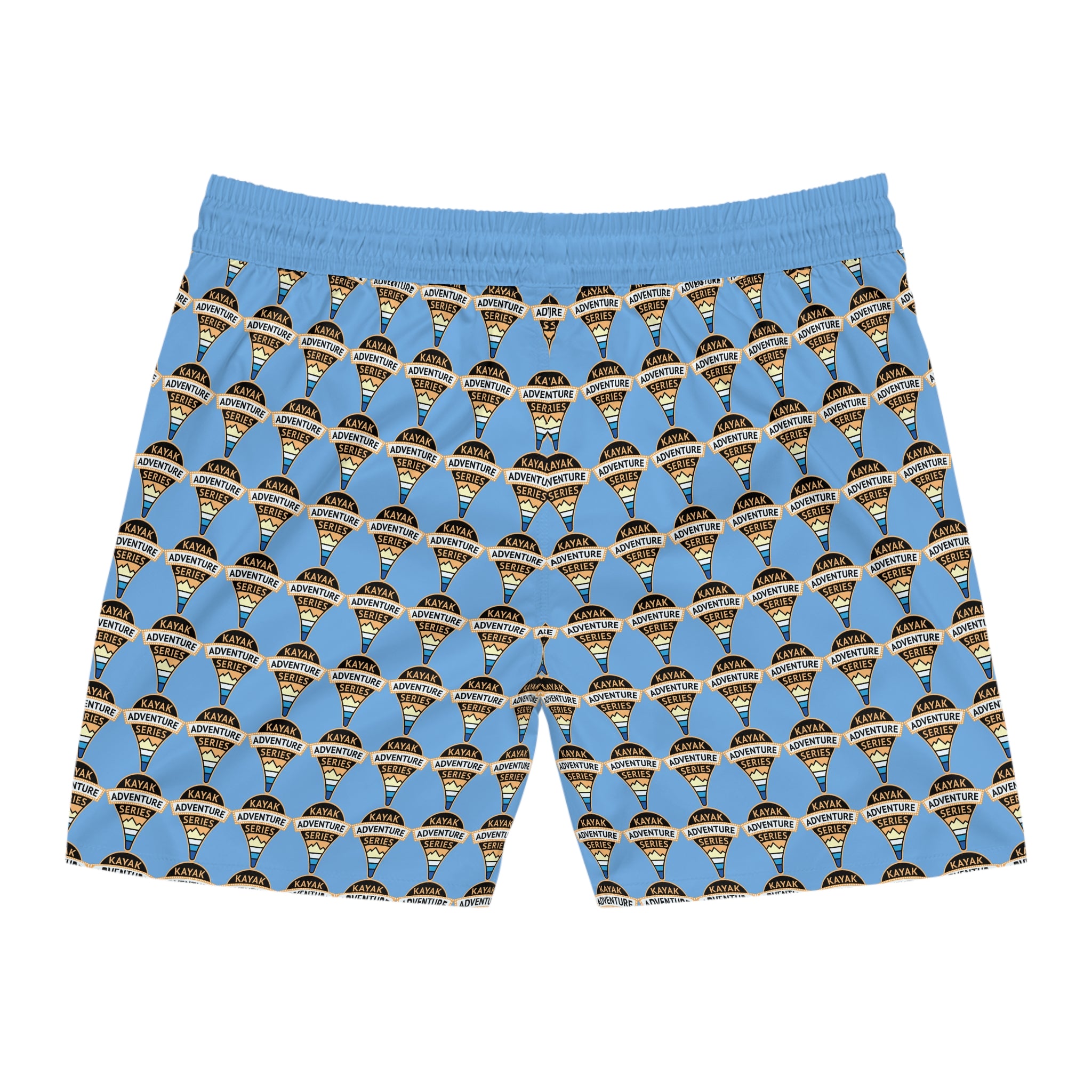 Retro KAS Map Pin Logo -- Men's Mid-Length Beach Trunks (light blue)