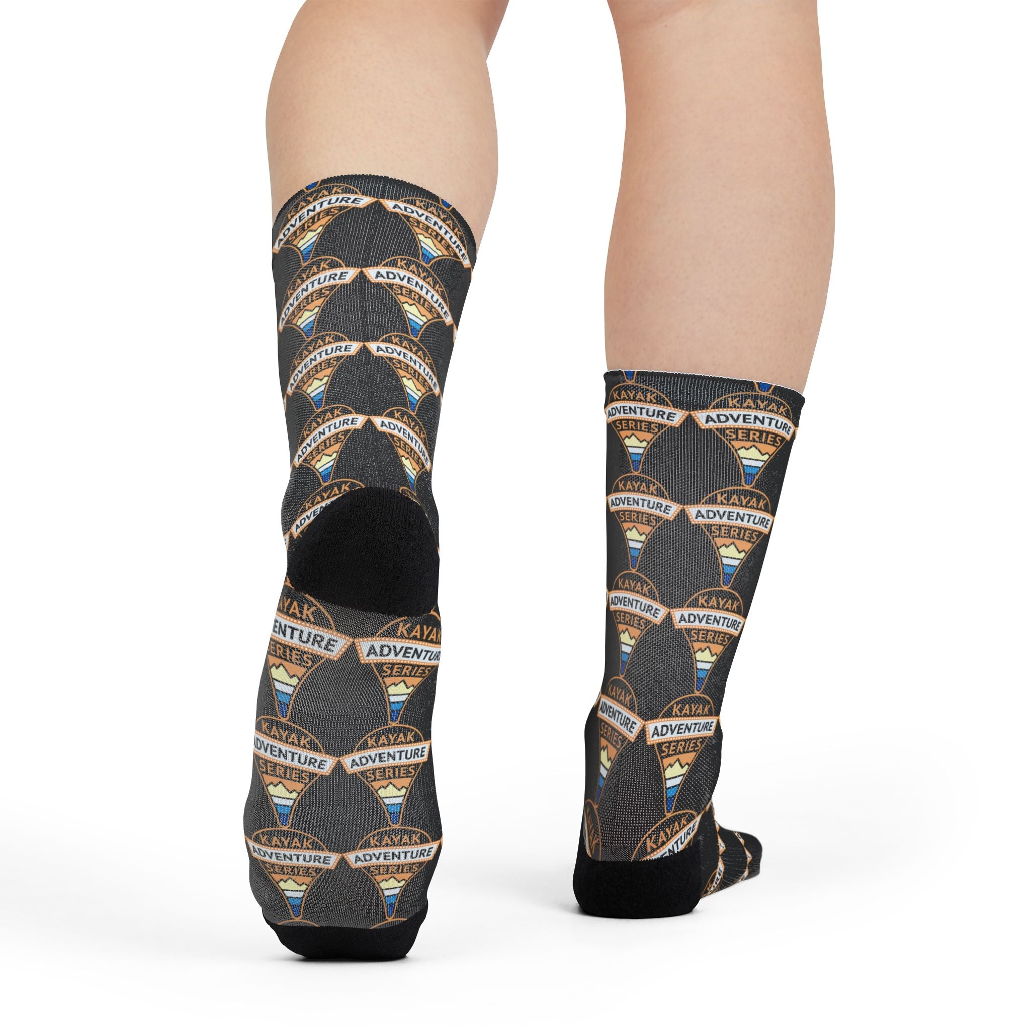 KAS logo Pattern Crew Socks — Black Sublimation Travel Socks