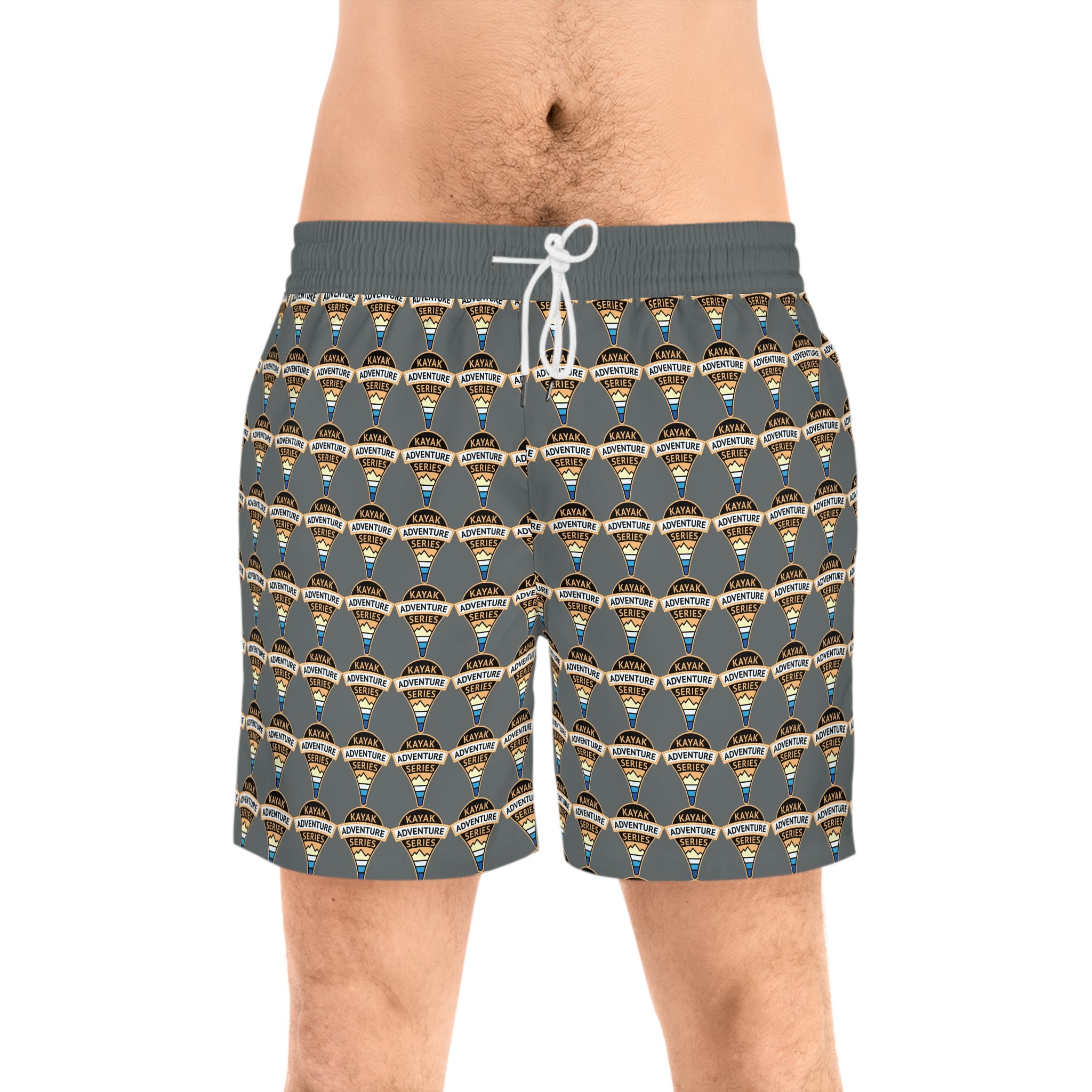 Retro KAS Map Pin Logo -- Men's Mid-Length Beach Trunks (grey)