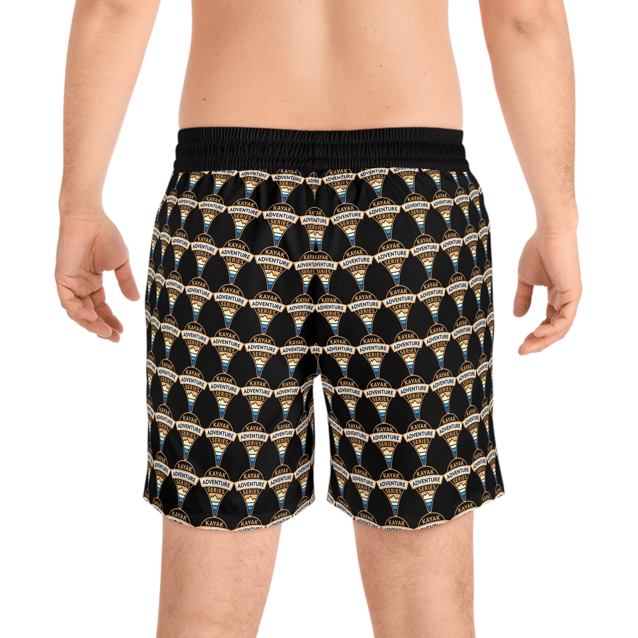 Retro KAS Map Pin Logo -- Men's Mid-Length Beach Trunks (black)