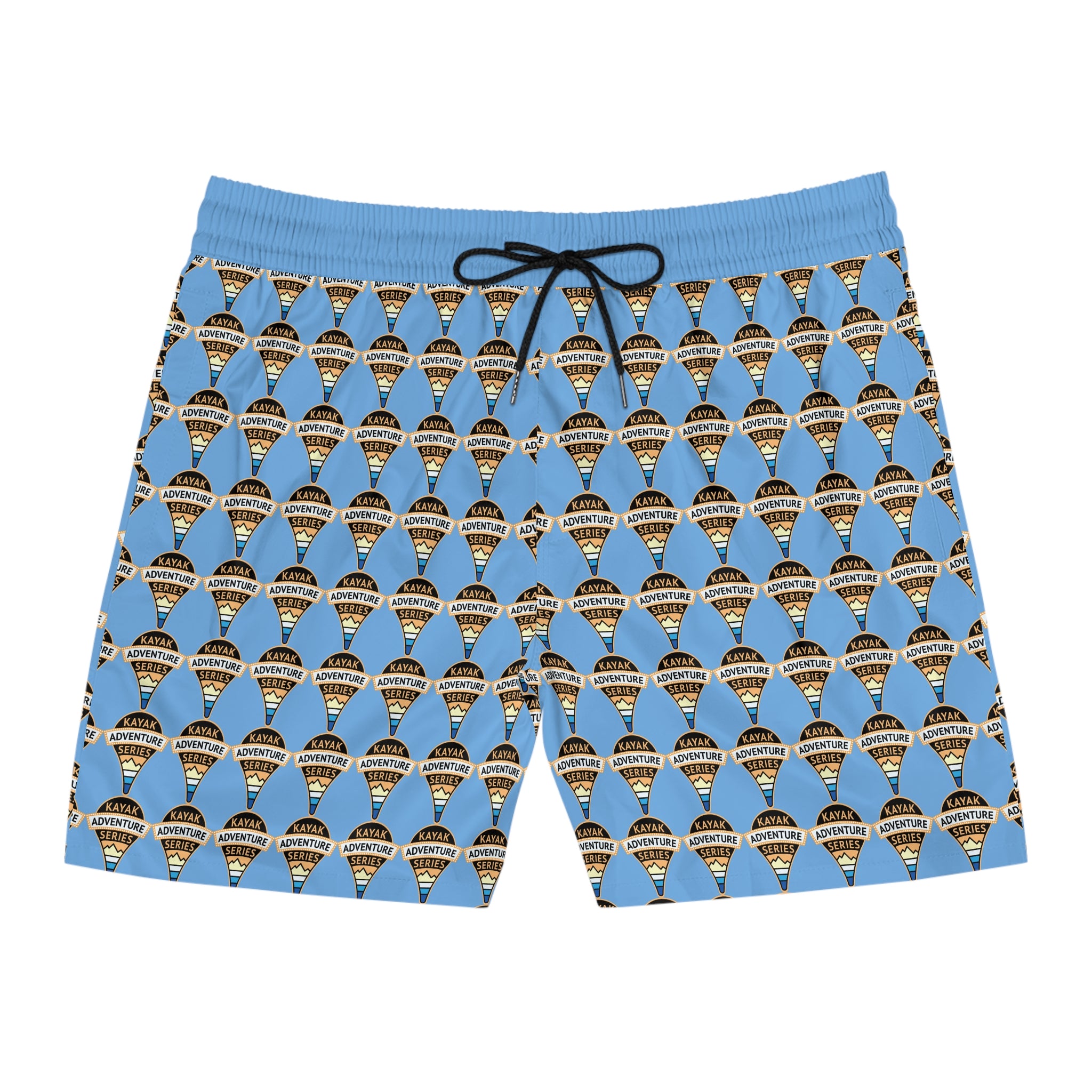 Retro KAS Map Pin Logo -- Men's Mid-Length Beach Trunks (light blue)