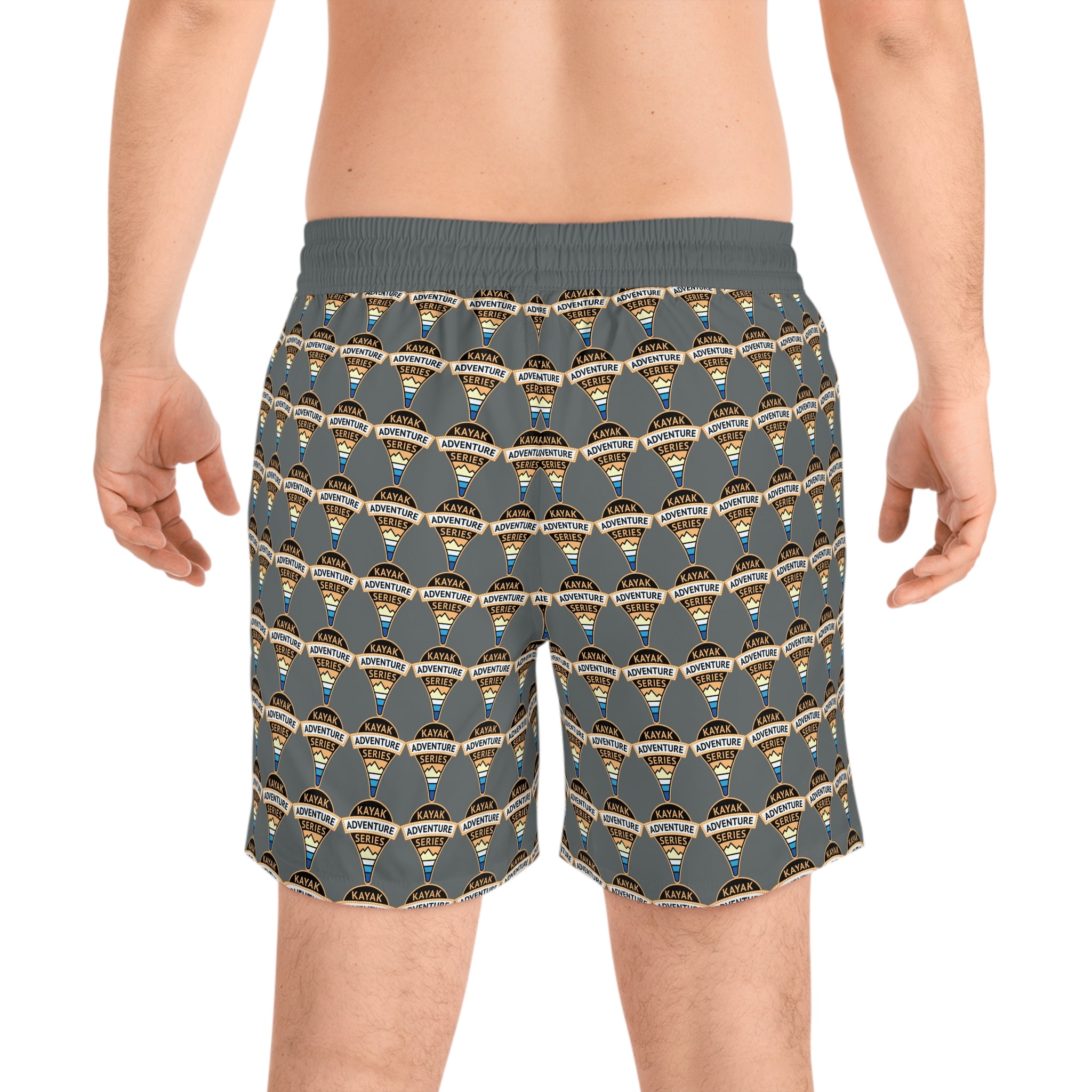 Retro KAS Map Pin Logo -- Men's Mid-Length Beach Trunks (grey)