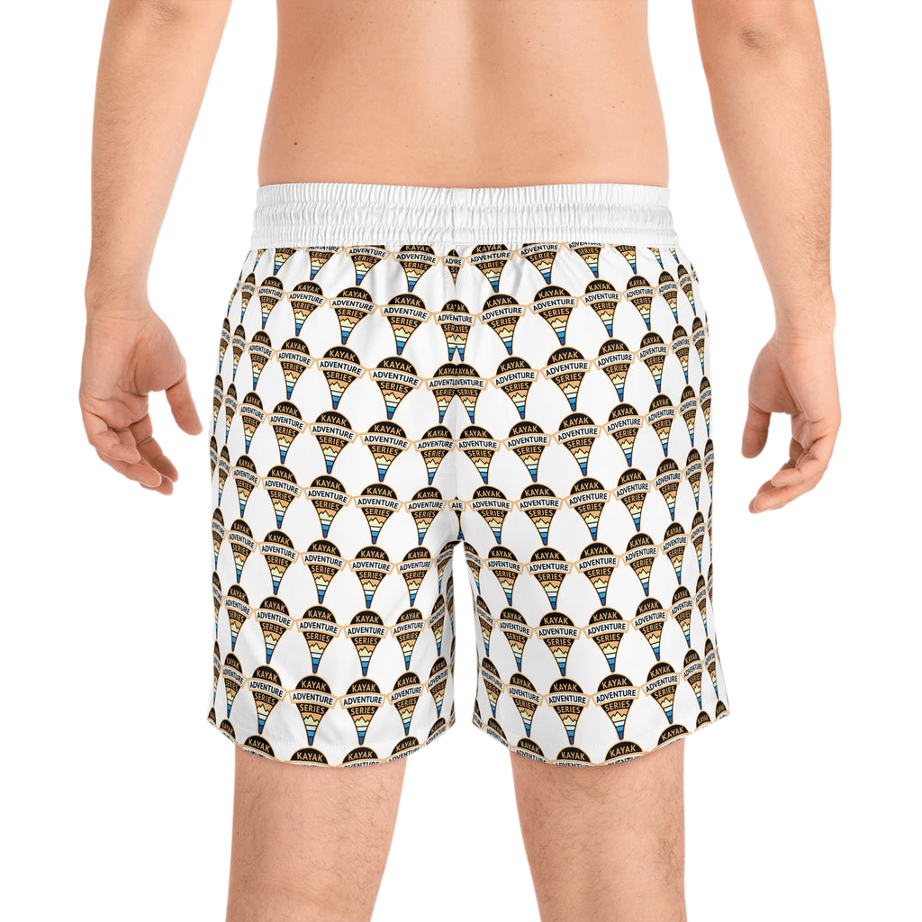 KAS Map Pin Logo -- Men's Mid-Length Beach Trunks (white)