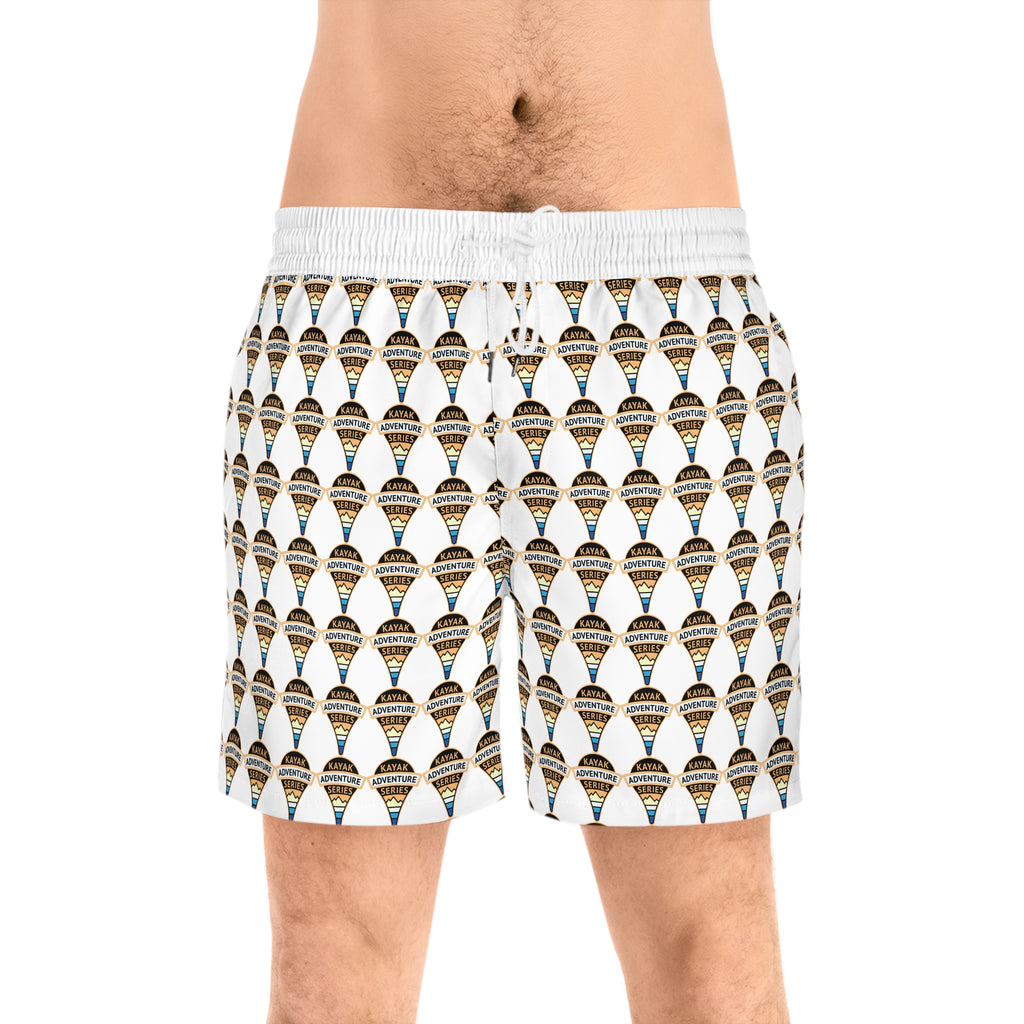 KAS Map Pin Logo -- Men's Mid-Length Beach Trunks (white)