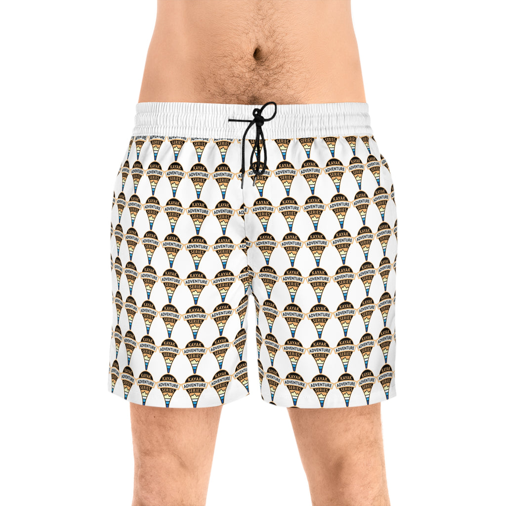 KAS Map Pin Logo -- Men's Mid-Length Beach Trunks (white)