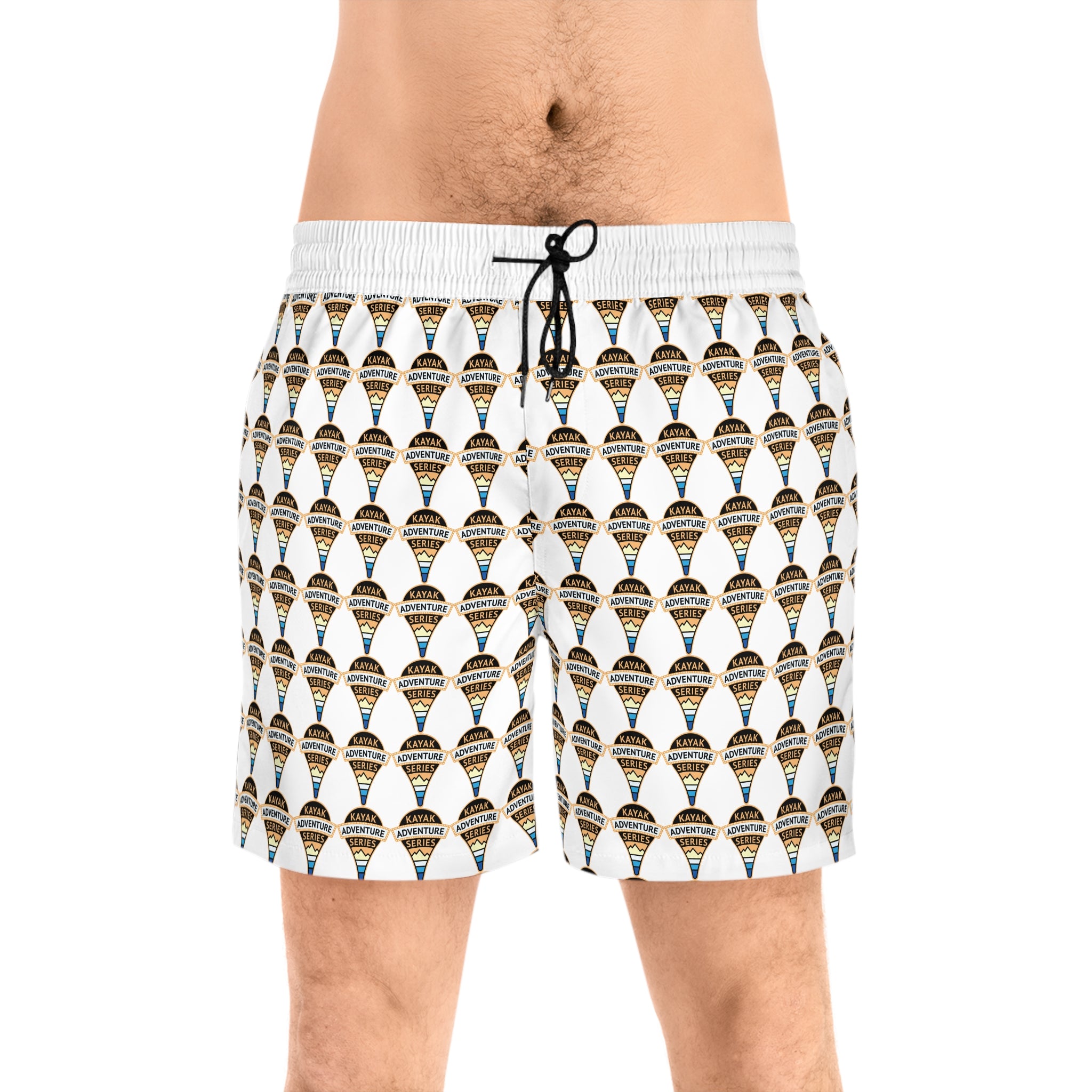 KAS Map Pin Logo -- Men's Mid-Length Beach Trunks (white)