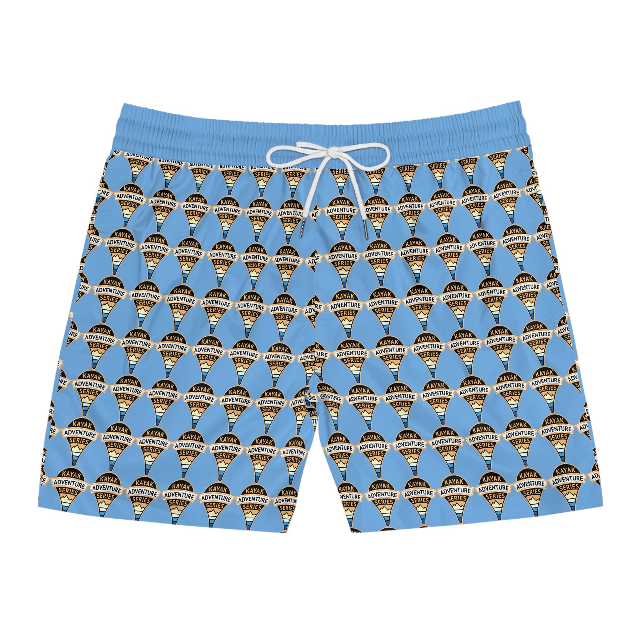 Retro KAS Map Pin Logo -- Men's Mid-Length Beach Trunks (light blue)