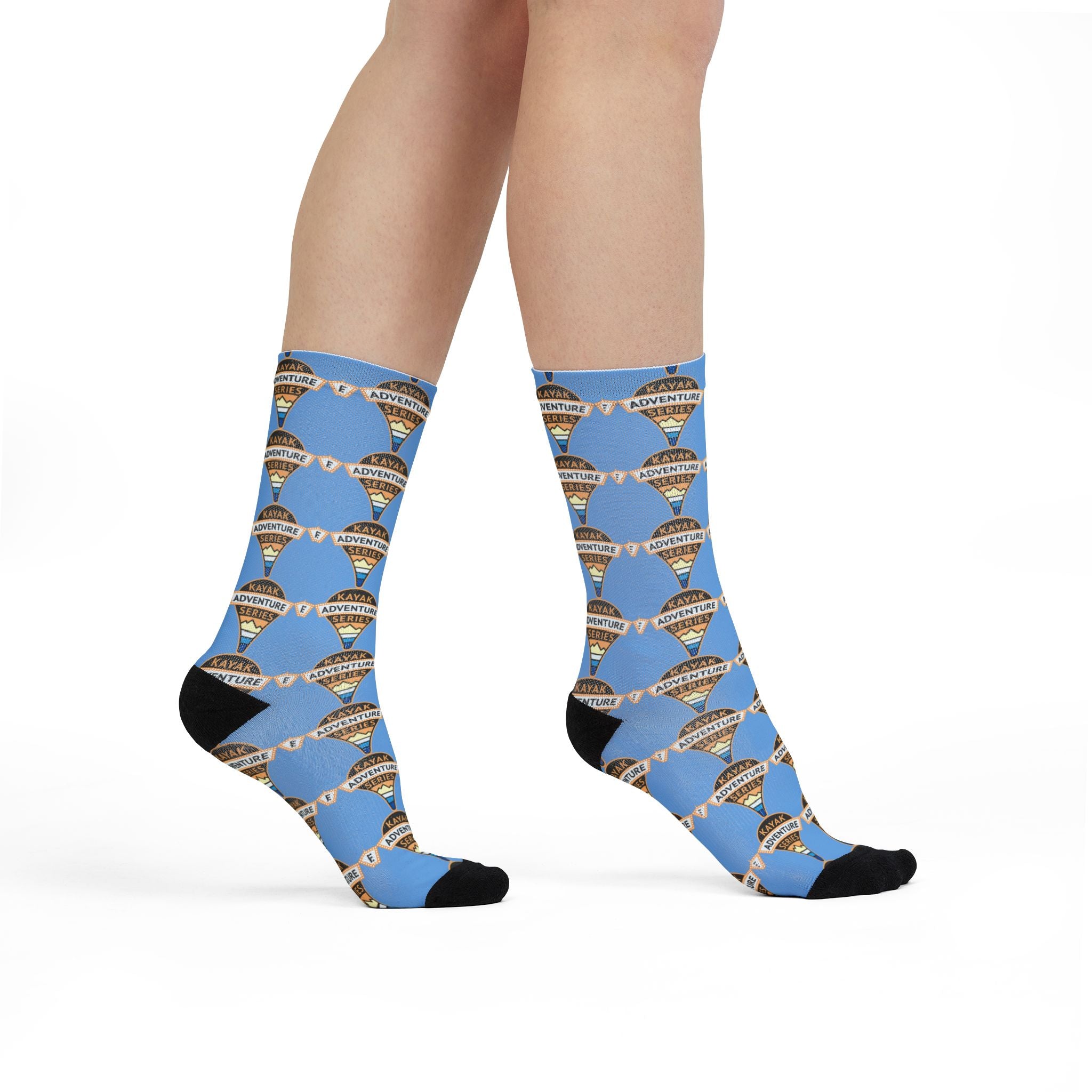 KAS logo Pattern Crew Socks — Blue Sublimation Travel Socks