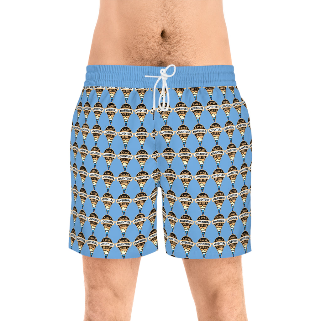 Retro KAS Map Pin Logo -- Men's Mid-Length Beach Trunks (light blue)
