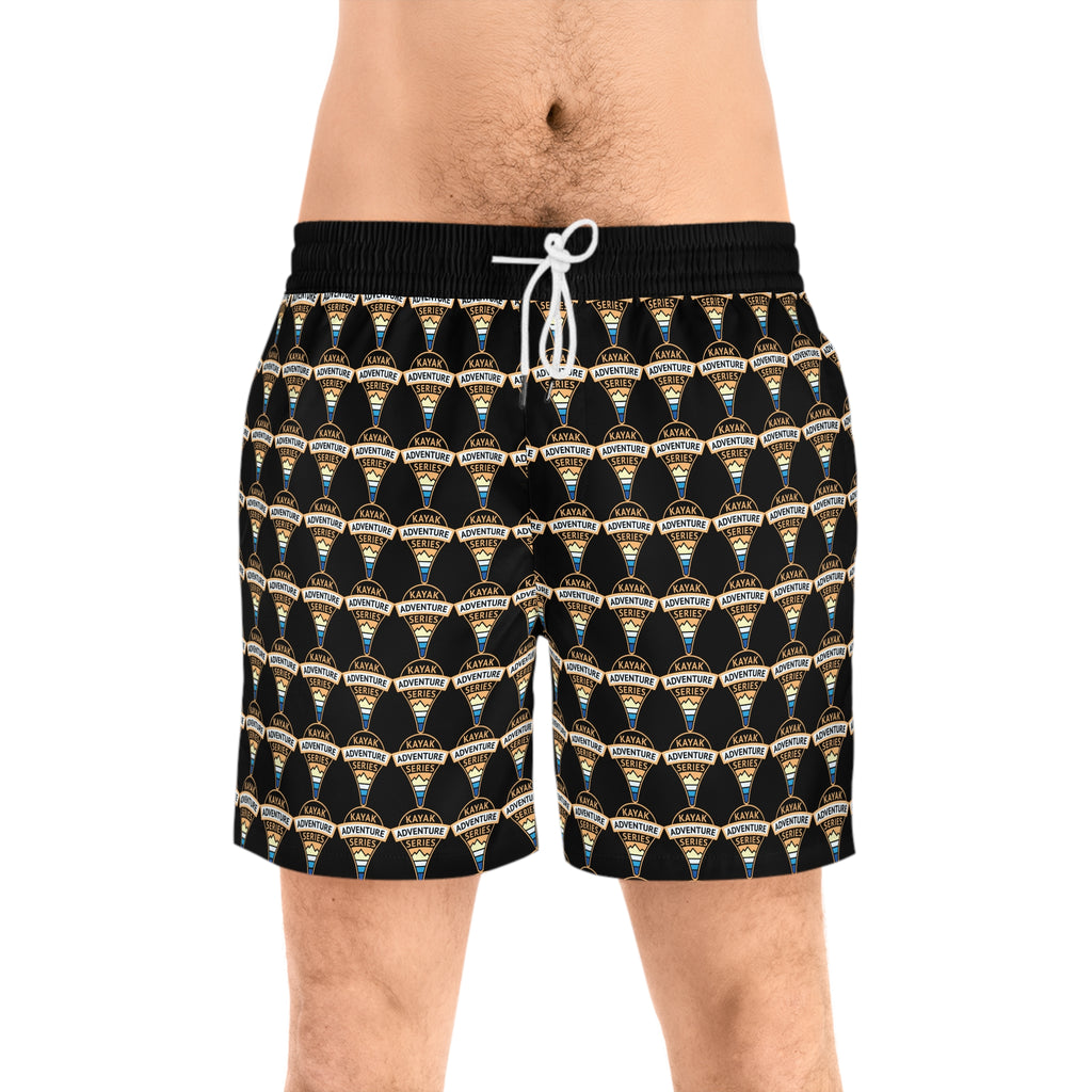 Retro KAS Map Pin Logo -- Men's Mid-Length Beach Trunks (black)